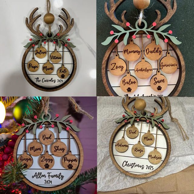 Picture of Personalized Wooden Christmas Ornaments - Custom Family Christmas Ornament with Names - Circle Shaped Christmas Ornament