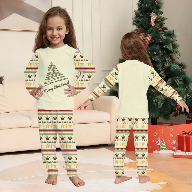 Picture of Family Christmas Pajama Set - Crew Neck Pajamas - Vintage Christmas Tree Print