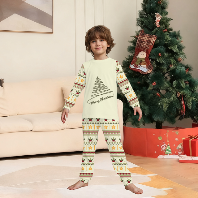 Picture of Family Christmas Pajama Set - Crew Neck Pajamas - Vintage Christmas Tree Print