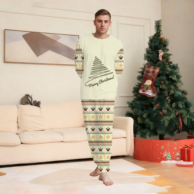 Picture of Family Christmas Pajama Set - Crew Neck Pajamas - Vintage Christmas Tree Print