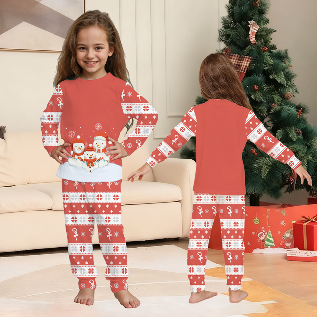 Picture of Family Christmas Pajamas Set - Crew Neck Pajamas - Red Christmas Pattern Sleepwear
