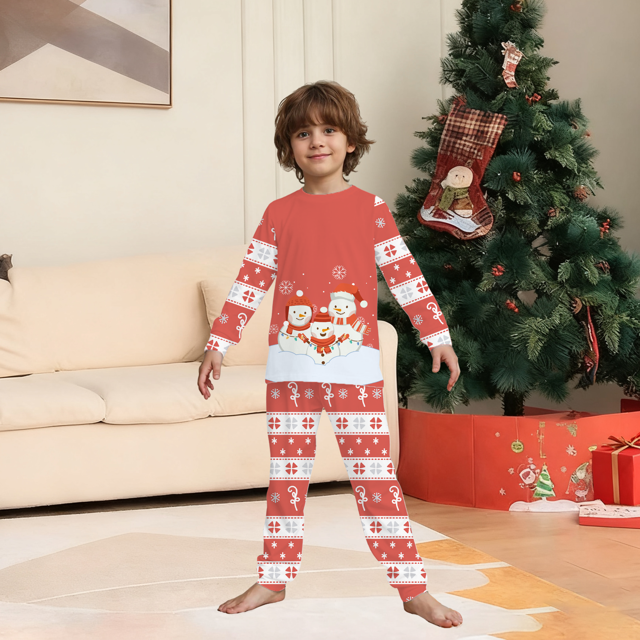 Picture of Family Christmas Pajamas Set - Crew Neck Pajamas - Red Christmas Pattern Sleepwear