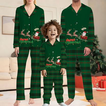 Picture of Christmas Family Pajama Sets - Santa with Elks - Pattern Long Sleeves Pajamas - Best Family Gift for Christmas