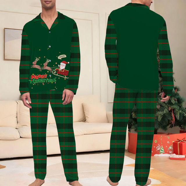 Picture of Christmas Family Pajama Sets - Santa with Elks - Pattern Long Sleeves Pajamas - Best Family Gift for Christmas