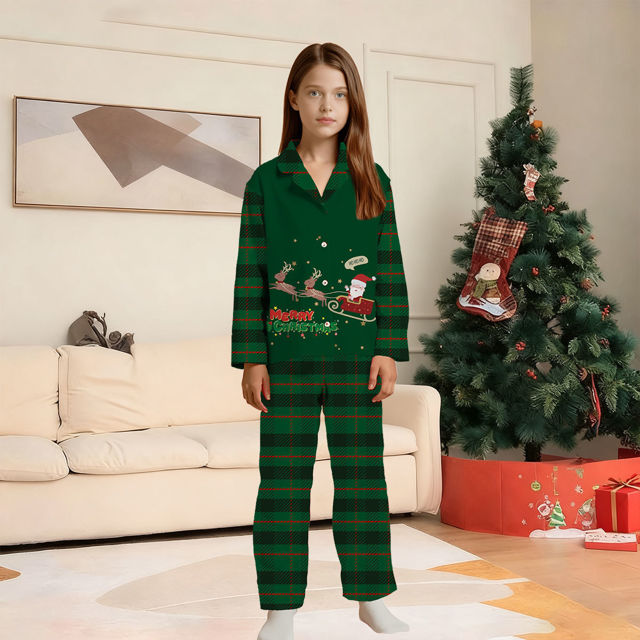 Picture of Christmas Family Pajama Sets - Santa with Elks - Pattern Long Sleeves Pajamas - Best Family Gift for Christmas