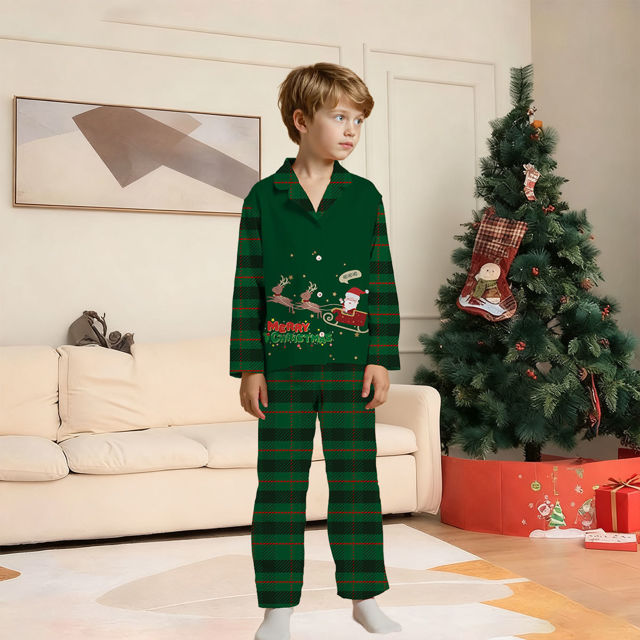 Picture of Christmas Family Pajama Sets - Santa with Elks - Pattern Long Sleeves Pajamas - Best Family Gift for Christmas