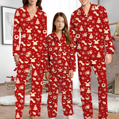 Picture of Family Christmas Pajamas Set -  Red Cream Holiday Icons Sleepwear