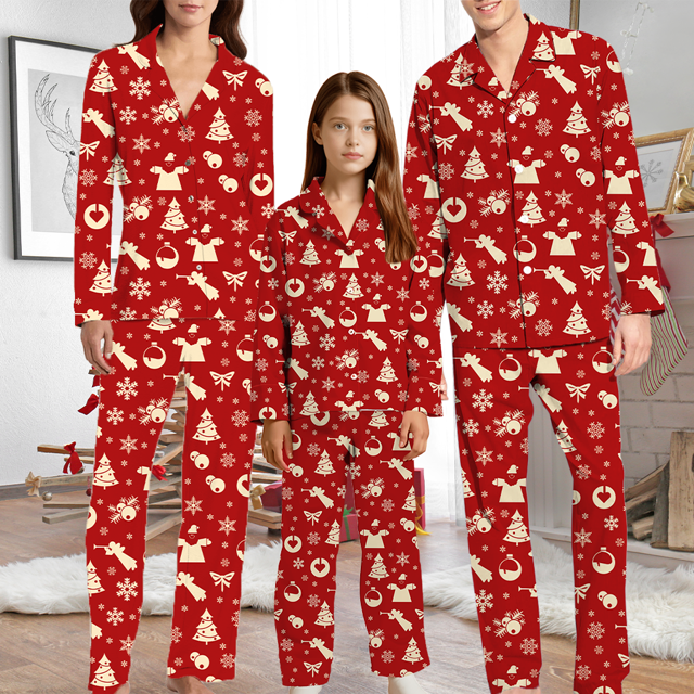 Picture of Family Christmas Pajamas Set -  Red Cream Holiday Icons Sleepwear