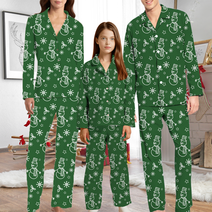 Picture of Family Christmas Pajamas Set – Green Christmas Tree and Snowflake Print Pajamas