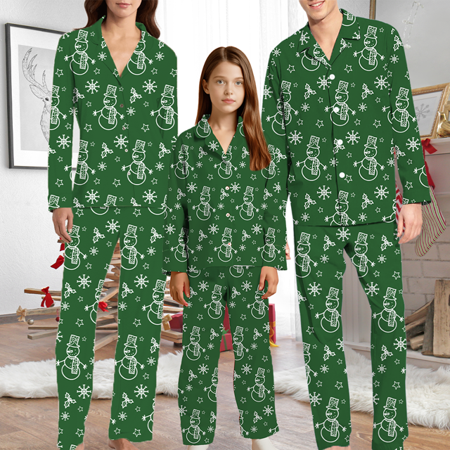 Picture of Family Christmas Pajamas Set – Green Christmas Tree and Snowflake Print Pajamas