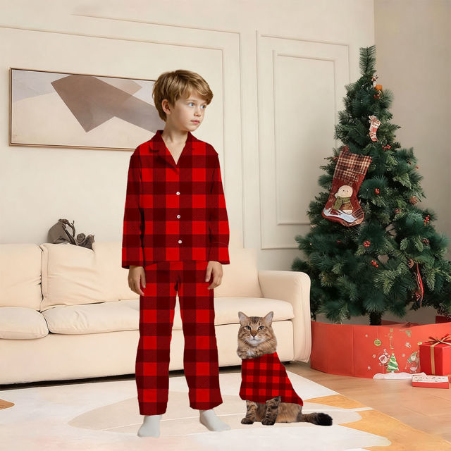 Picture of Family Christmas Pajama Sets - Christmas Red Pattern Long Sleeves Pajamas - Christmas Gift for Loved One