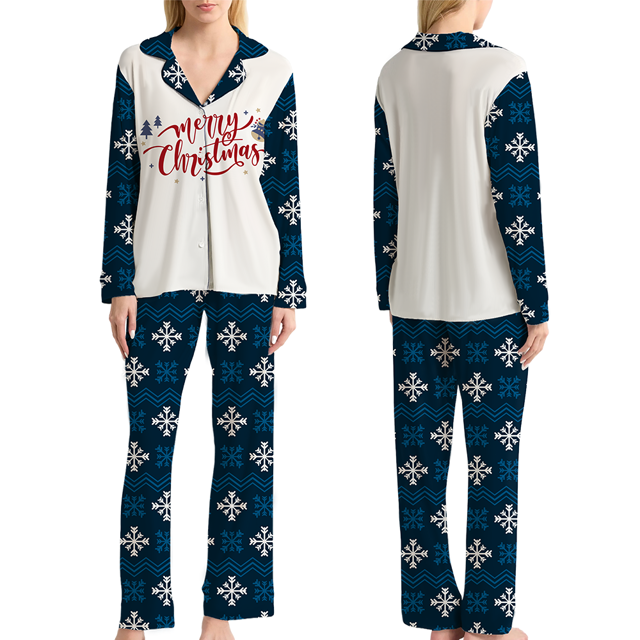 Picture of Family Christmas Pajamas Set - Navy Blue Snowflake Matching Family Pajamas