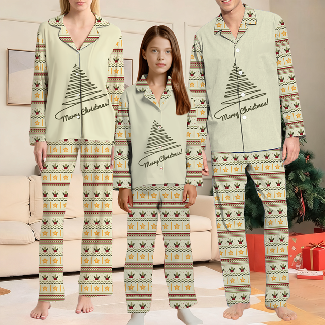 Picture of Family Christmas Pajama Set - Christmas Tree and Vintage Holiday Print Pajamas