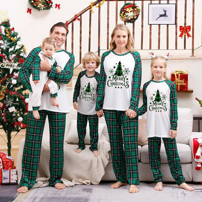Picture of Family Christmas Pajama Sets - Green Plaid Long Sleeves Pajamas - Best Family Gift for Christmas