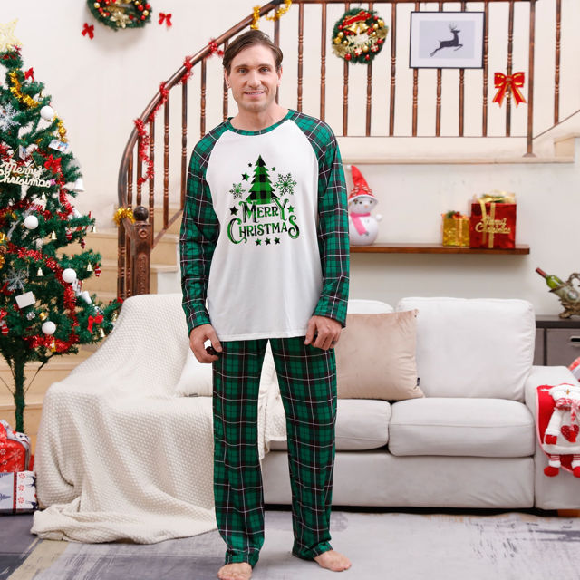 Picture of Family Christmas Pajama Sets - Green Plaid Long Sleeves Pajamas - Best Family Gift for Christmas