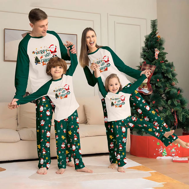 Picture of Family Christmas Pajama Sets - Long Sleeves Pajamas - Green with Santa - Best Family Gift for Christmas