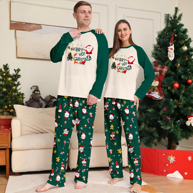 Picture of Family Christmas Pajama Sets - Long Sleeves Pajamas - Green with Santa - Best Family Gift for Christmas