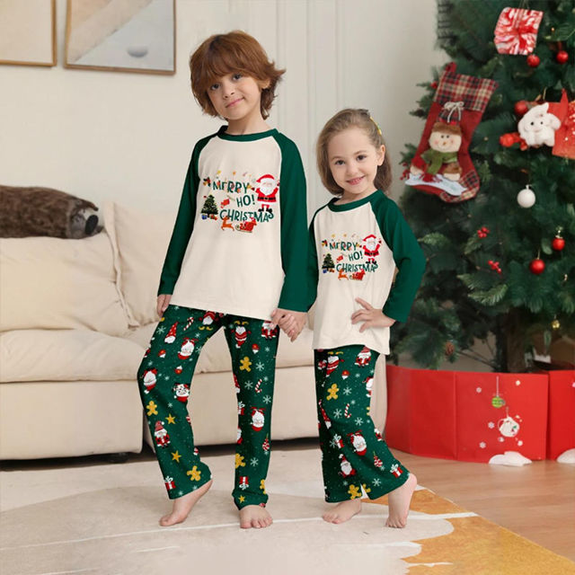 Picture of Family Christmas Pajama Sets - Long Sleeves Pajamas - Green with Santa - Best Family Gift for Christmas