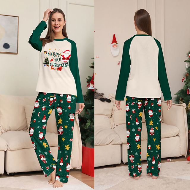 Picture of Family Christmas Pajama Sets - Long Sleeves Pajamas - Green with Santa - Best Family Gift for Christmas