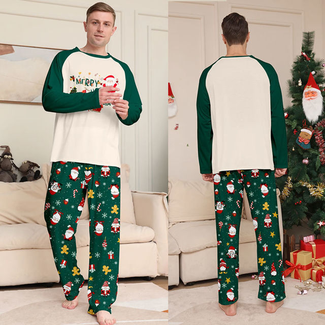 Picture of Family Christmas Pajama Sets - Long Sleeves Pajamas - Green with Santa - Best Family Gift for Christmas