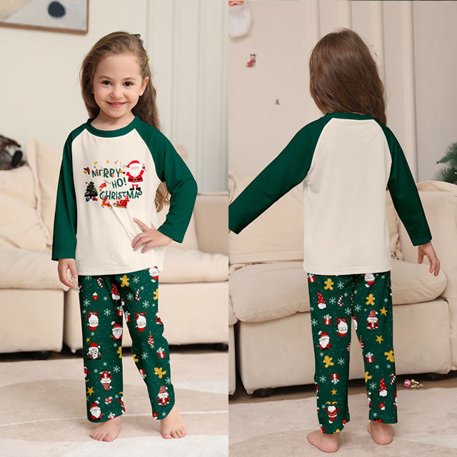 Picture of Family Christmas Pajama Sets - Long Sleeves Pajamas - Green with Santa - Best Family Gift for Christmas