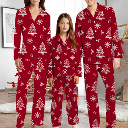 Picture of Family Christmas Pajamas Set – Red Christmas Tree and Snowflake Print Pajamas