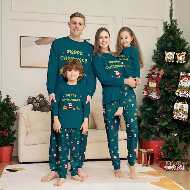 Picture of Family Christmas Pajama Sets - Forest Green Long Sleeves Pajamas - Merry Christmas - Nice Family Gift