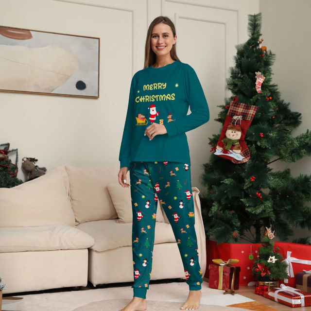 Picture of Family Christmas Pajama Sets - Forest Green Long Sleeves Pajamas - Merry Christmas - Nice Family Gift