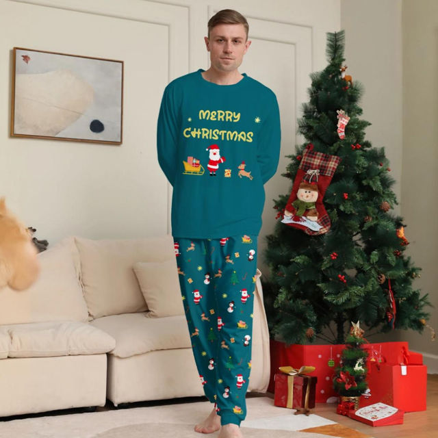 Picture of Family Christmas Pajama Sets - Forest Green Long Sleeves Pajamas - Merry Christmas - Nice Family Gift