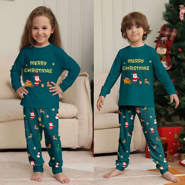 Picture of Family Christmas Pajama Sets - Forest Green Long Sleeves Pajamas - Merry Christmas - Nice Family Gift