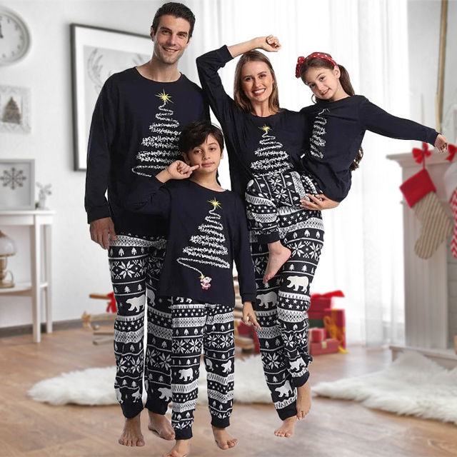 Picture of Family Christmas Pajama Sets - Navy Blue Long Sleeves Pajamas - Sparkle Tree - Nice Family Gift