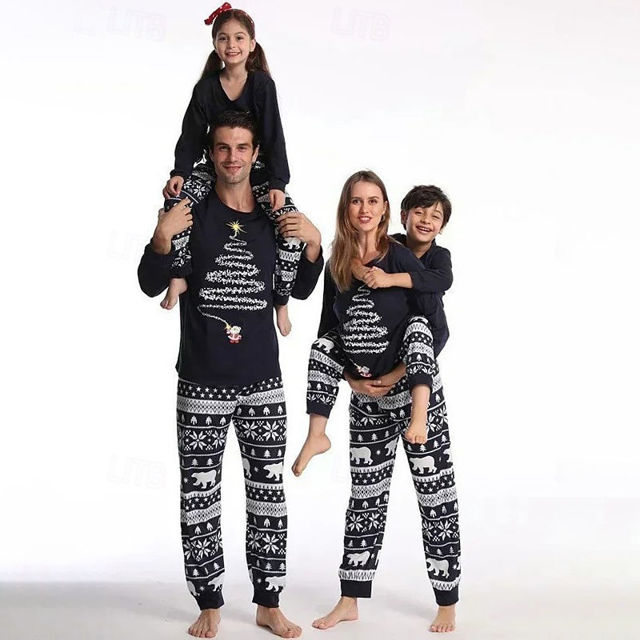 Picture of Family Christmas Pajama Sets - Navy Blue Long Sleeves Pajamas - Sparkle Tree - Nice Family Gift