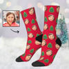 Picture of Custom Photo Face Christmas Socks - Red Socks with Christmas Tree - Personalized Gift for Family and Friends