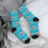Picture of Custom Photo Face Christmas Socks - Light Blue with Christmas Hat Style - Personalized Gift for Family and Friends