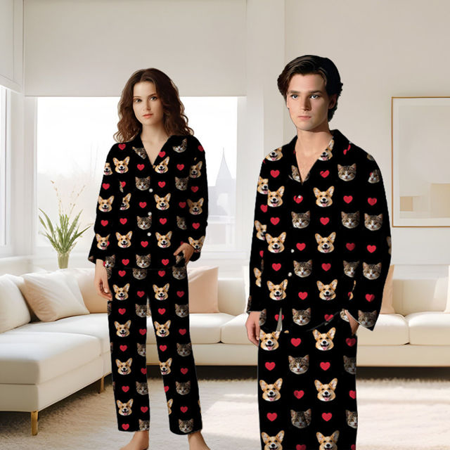 Picture of Custom Pet Love Full Pajamas - Personalized Face Copy Unisex Pajamas - Best Gift For Family, Friend