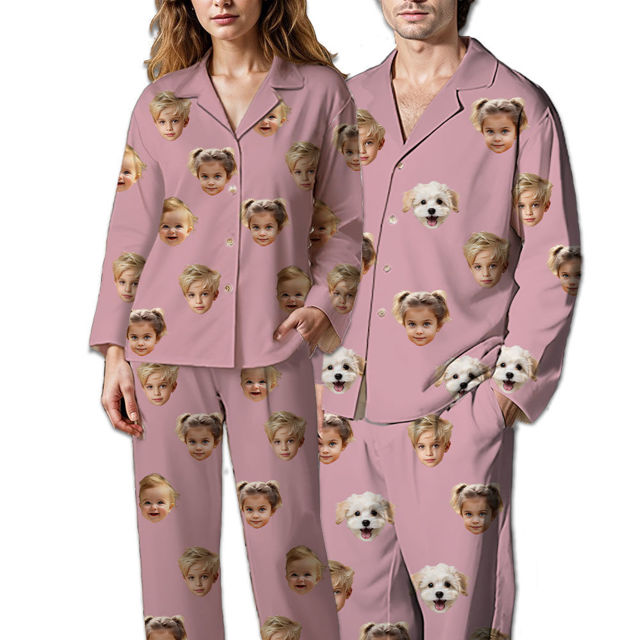 Picture of Custom Face Pajamas Full Set Long Sleeves - Personalized Face Copy Unisex Pajamas - Best Gift For Family, Friend