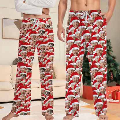 Picture of Family Custom Christmas Pajama Pants with Santa's Hat & Face - Pajama Bottoms - Christmas Gift for Friends