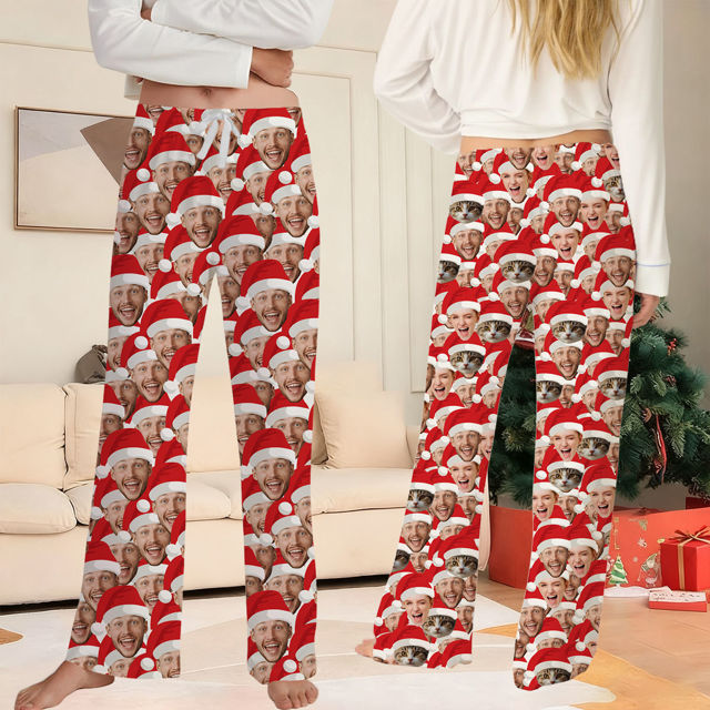 Picture of Family Custom Christmas Pajama Pants with Santa's Hat & Face - Pajama Bottoms - Christmas Gift for Friends
