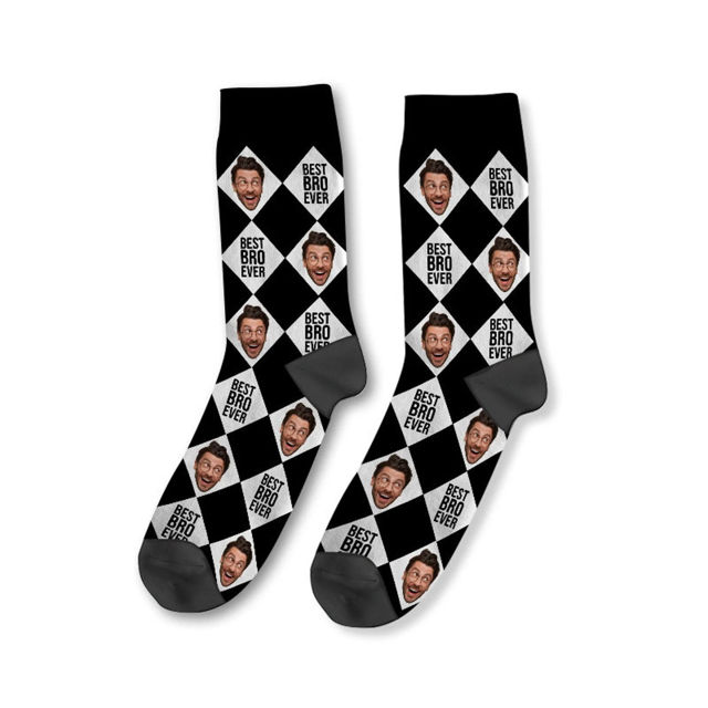 Picture of Custom Photo Face Socks with Text - Custom Plaid Socks - Personalized Gift for Couples and Family
