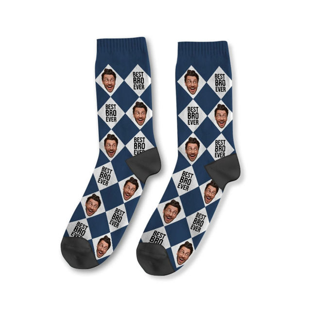 Picture of Custom Photo Face Socks with Text - Custom Plaid Socks - Personalized Gift for Couples and Family