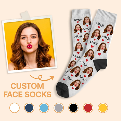 Picture of Custom Photo Face Socks - Custom XOXO Socks - Personalized Gift for Couples and Family
