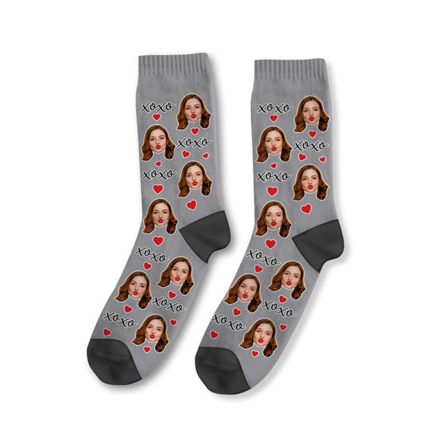 Picture of Custom Photo Face Socks - Custom XOXO Socks - Personalized Gift for Couples and Family