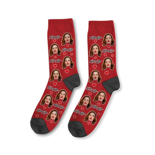 Picture of Custom Photo Face Socks - Custom XOXO Socks - Personalized Gift for Couples and Family