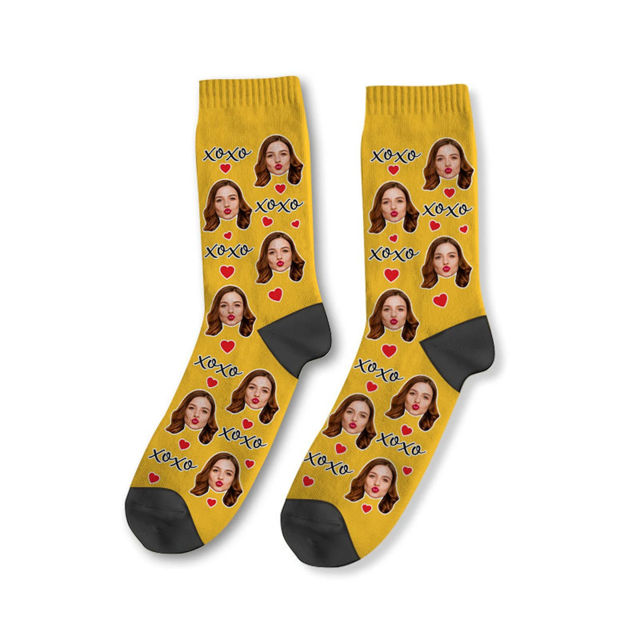 Picture of Custom Photo Face Socks - Custom XOXO Socks - Personalized Gift for Couples and Family