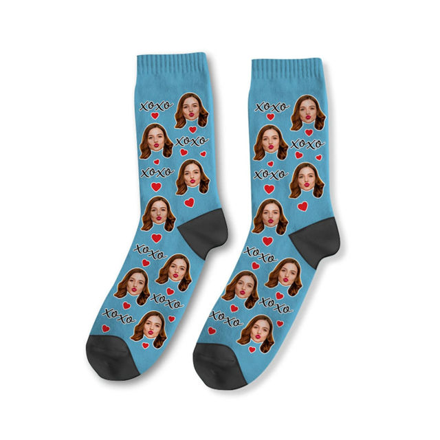 Picture of Custom Photo Face Socks - Custom XOXO Socks - Personalized Gift for Couples and Family