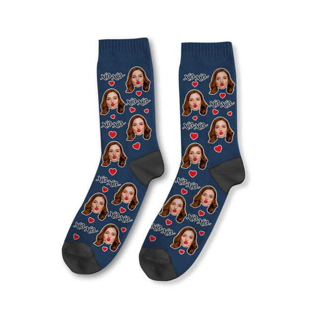 Picture of Custom Photo Face Socks - Custom XOXO Socks - Personalized Gift for Couples and Family