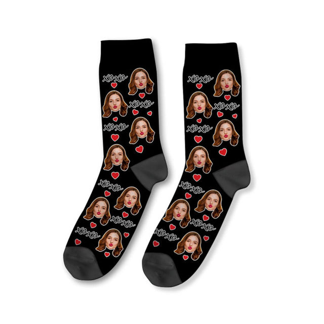 Picture of Custom Photo Face Socks - Custom XOXO Socks - Personalized Gift for Couples and Family