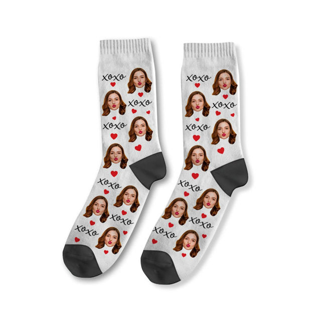 Picture of Custom Photo Face Socks - Custom XOXO Socks - Personalized Gift for Couples and Family