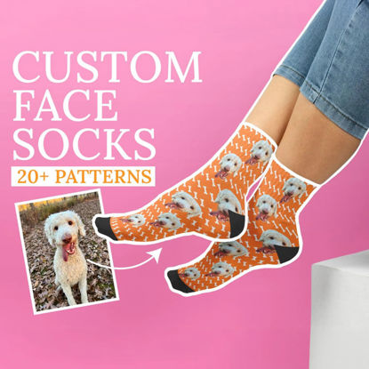 Picture of Custom Pet Photo Face Socks with Dog Bone - Personalized Gift for Pet Lovers
