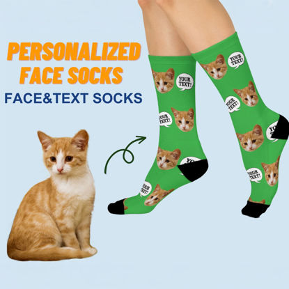 Picture of Custom Pet Photo Face Socks with Text - Personalized Gift for Pet Lovers